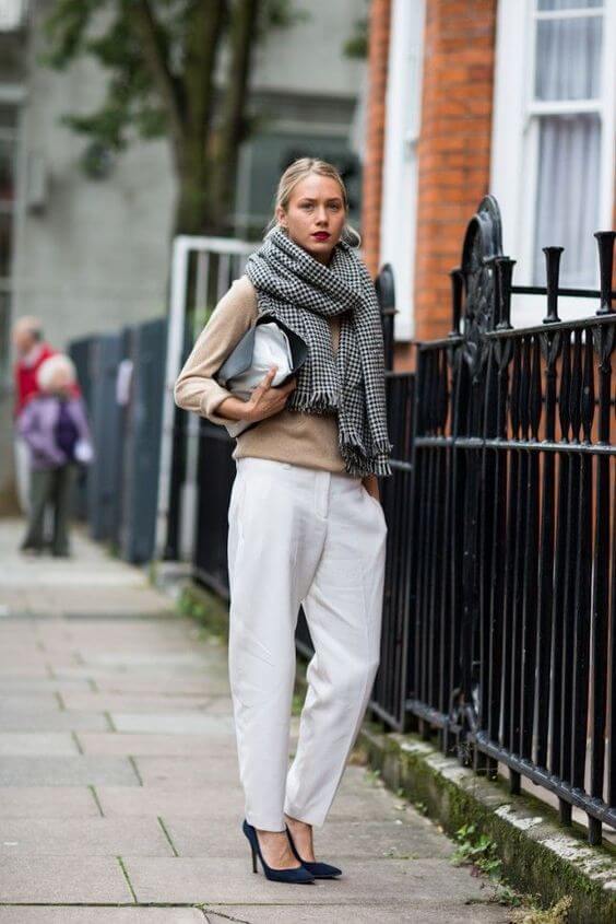 Look 7 white pants with scarf
