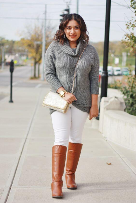 Look 8 White jeans and gray sweater