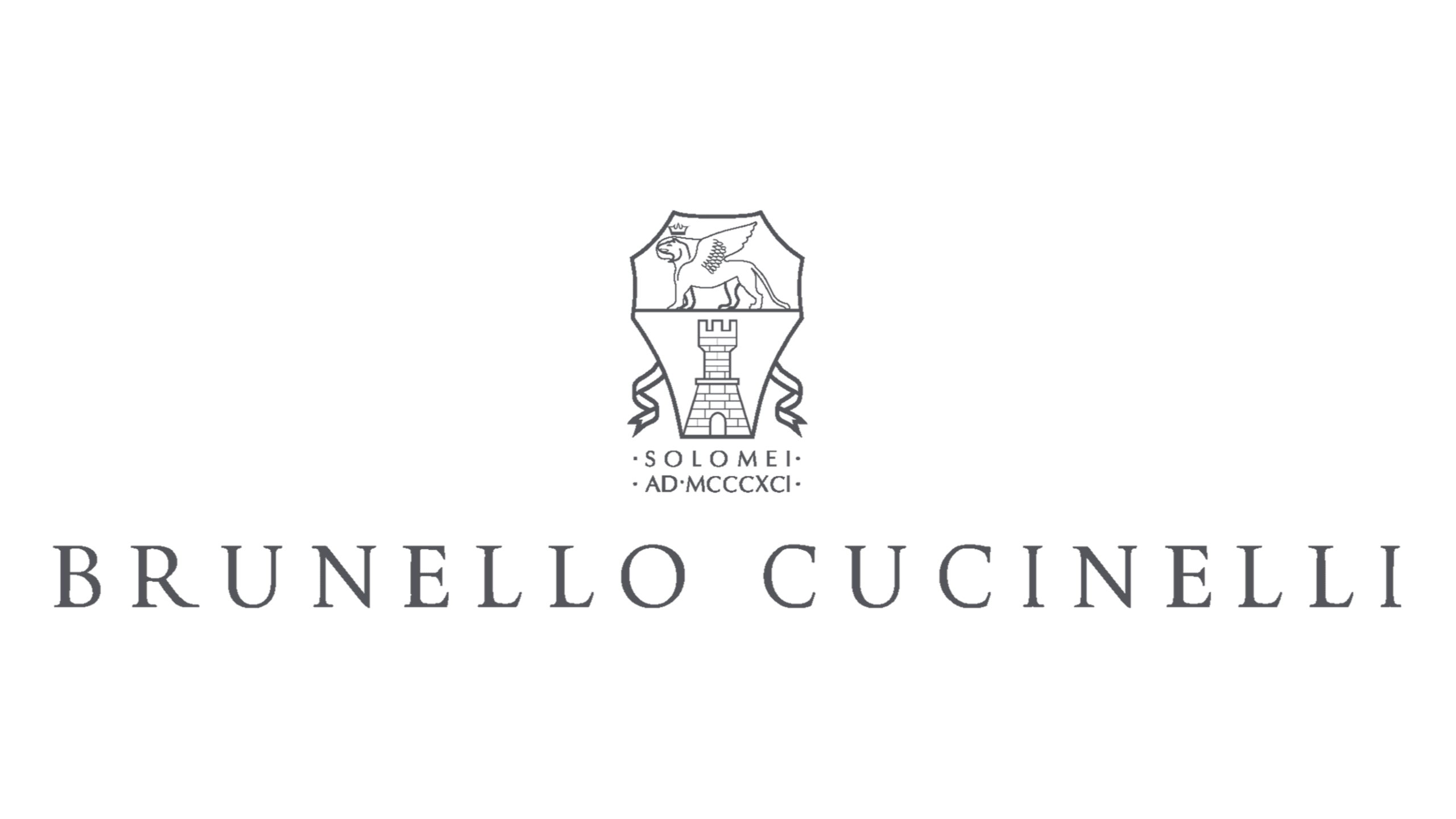 Fashion Cleaners Brunello Cucinelli logo featuring a heraldic emblem with a lion atop a tower, the words 